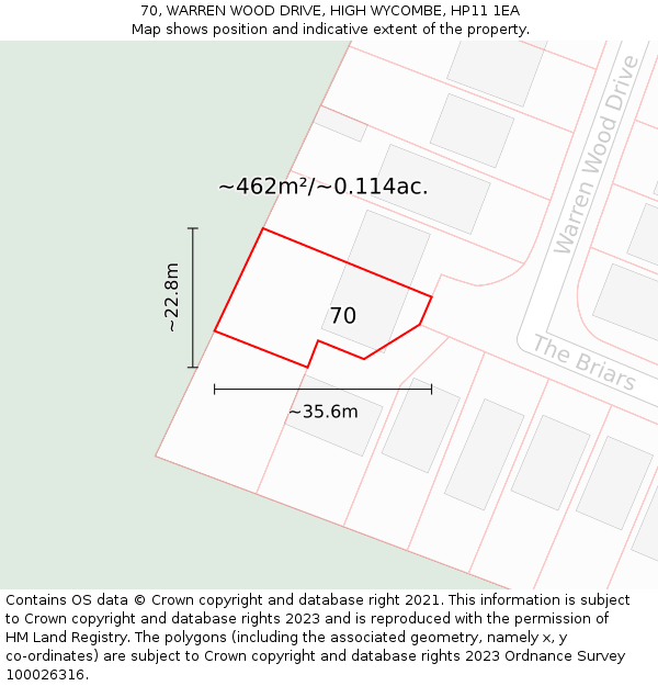 70, WARREN WOOD DRIVE, HIGH WYCOMBE, HP11 1EA: Plot and title map