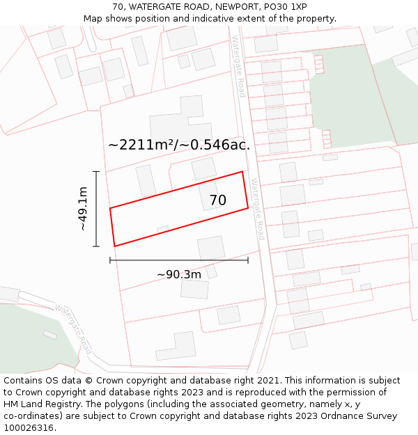 70, WATERGATE ROAD, NEWPORT, PO30 1XP: Plot and title map