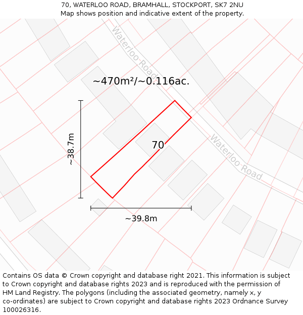 70, WATERLOO ROAD, BRAMHALL, STOCKPORT, SK7 2NU: Plot and title map