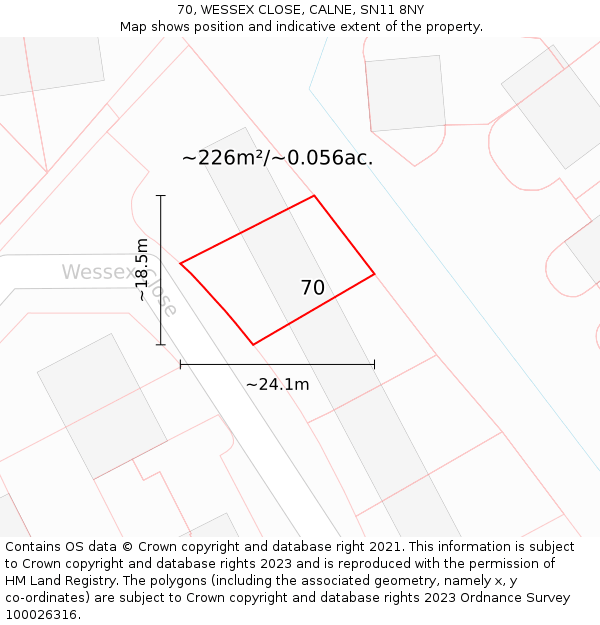 70, WESSEX CLOSE, CALNE, SN11 8NY: Plot and title map