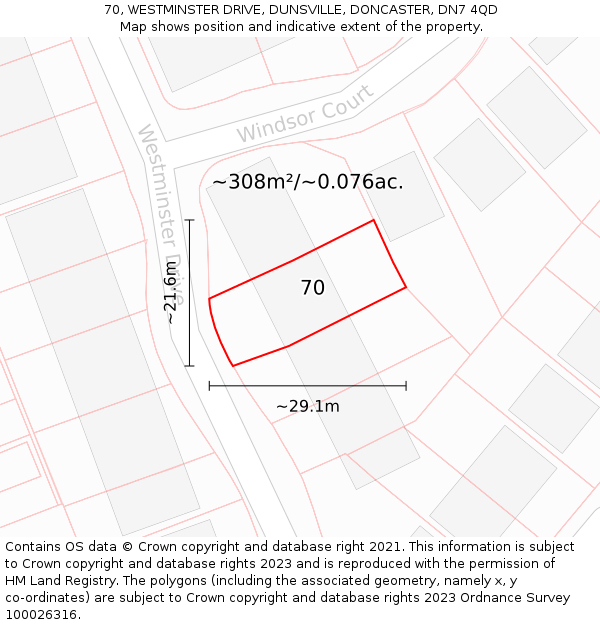 70, WESTMINSTER DRIVE, DUNSVILLE, DONCASTER, DN7 4QD: Plot and title map