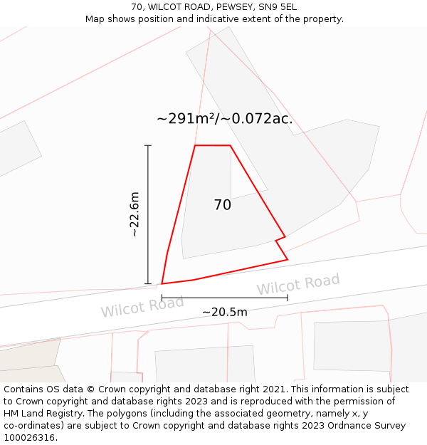 70, WILCOT ROAD, PEWSEY, SN9 5EL: Plot and title map