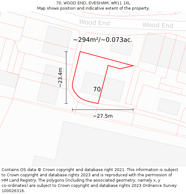 70, WOOD END, EVESHAM, WR11 1XL: Plot and title map