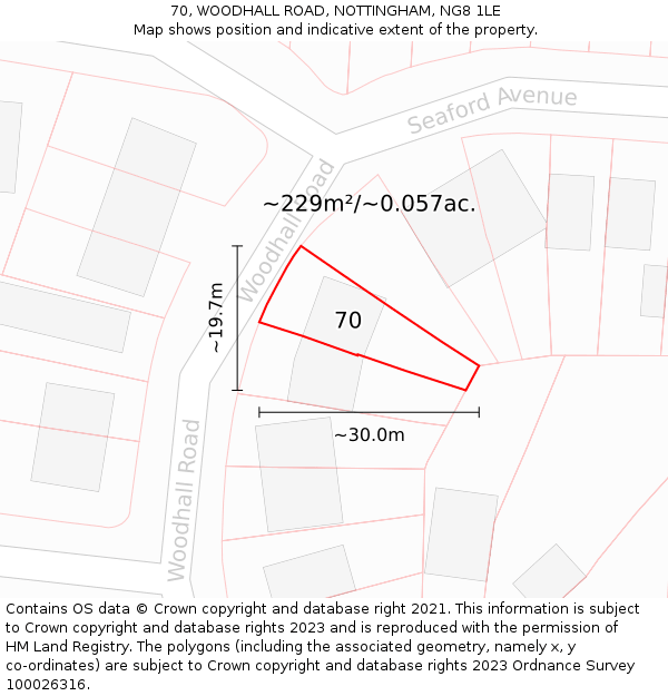 70, WOODHALL ROAD, NOTTINGHAM, NG8 1LE: Plot and title map