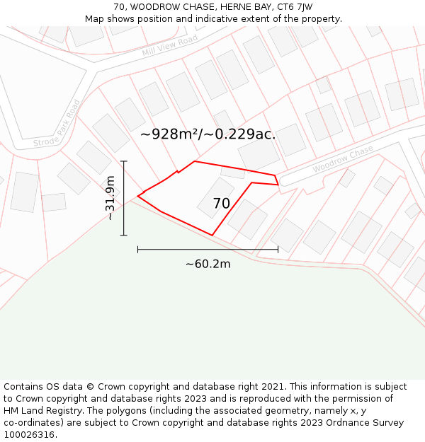 70, WOODROW CHASE, HERNE BAY, CT6 7JW: Plot and title map