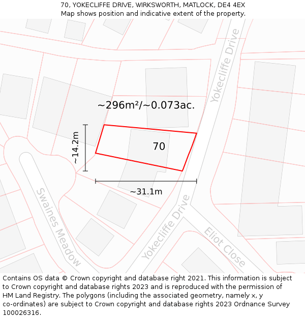 70, YOKECLIFFE DRIVE, WIRKSWORTH, MATLOCK, DE4 4EX: Plot and title map