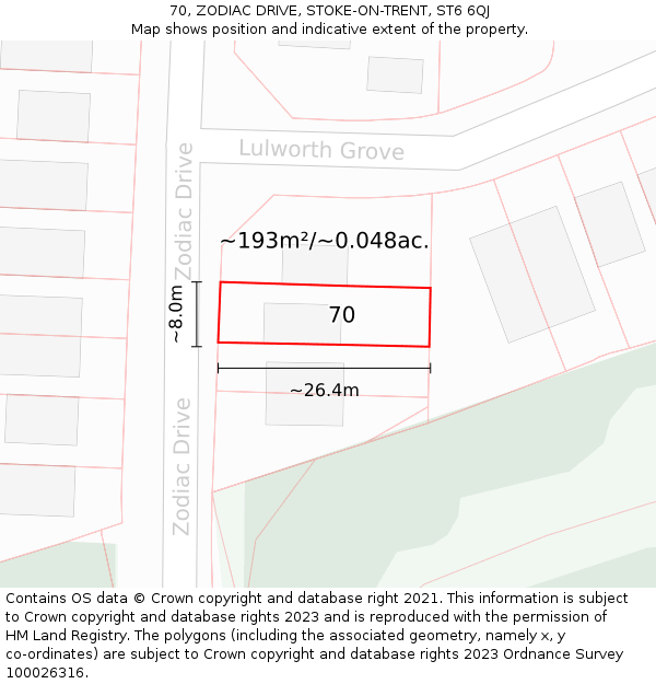 70, ZODIAC DRIVE, STOKE-ON-TRENT, ST6 6QJ: Plot and title map