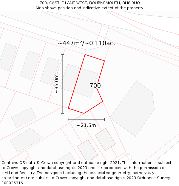 700, CASTLE LANE WEST, BOURNEMOUTH, BH8 9UQ: Plot and title map