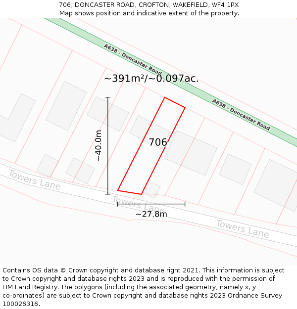 706, DONCASTER ROAD, CROFTON, WAKEFIELD, WF4 1PX: Plot and title map