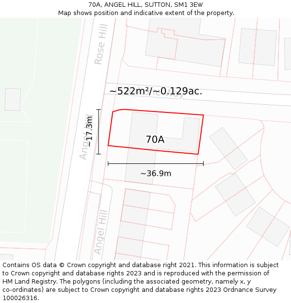 70A, ANGEL HILL, SUTTON, SM1 3EW: Plot and title map