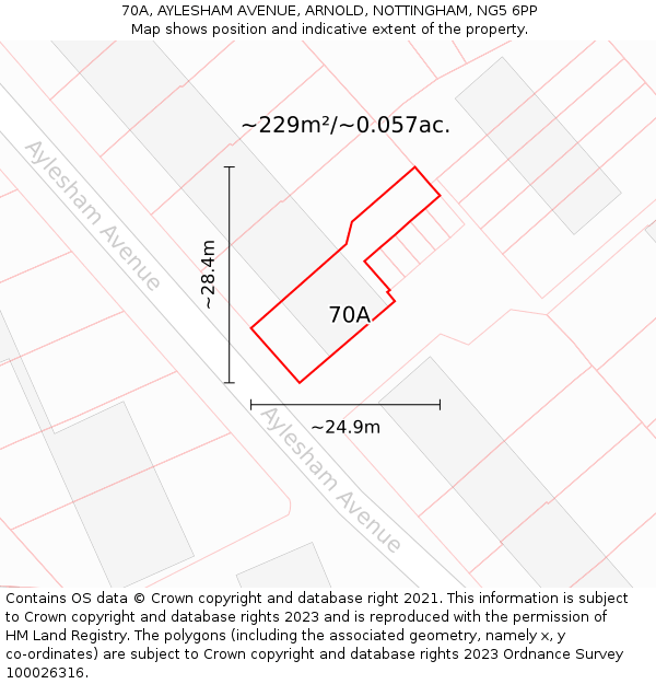 70A, AYLESHAM AVENUE, ARNOLD, NOTTINGHAM, NG5 6PP: Plot and title map