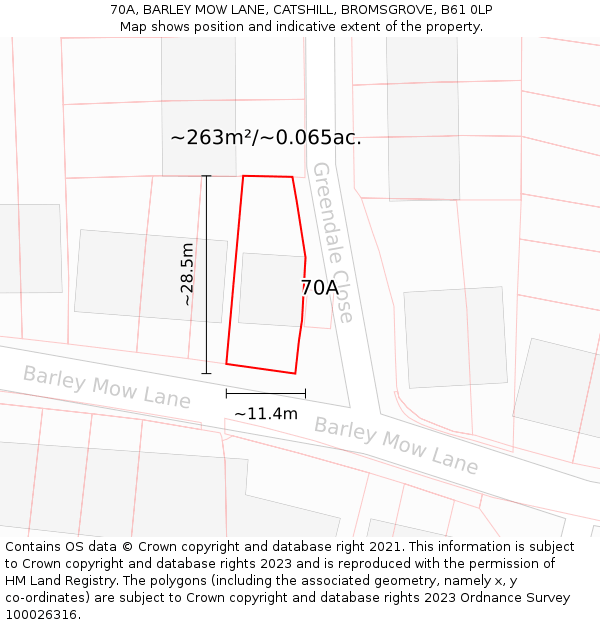 70A, BARLEY MOW LANE, CATSHILL, BROMSGROVE, B61 0LP: Plot and title map