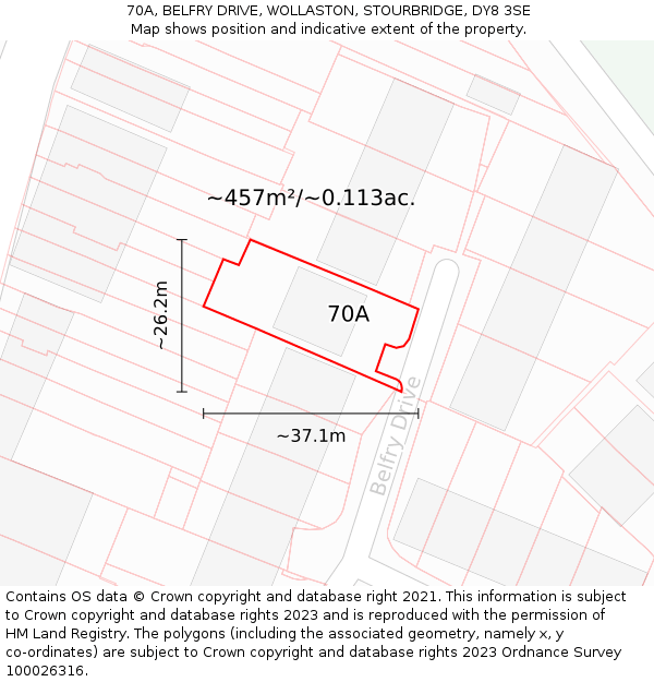 70A, BELFRY DRIVE, WOLLASTON, STOURBRIDGE, DY8 3SE: Plot and title map