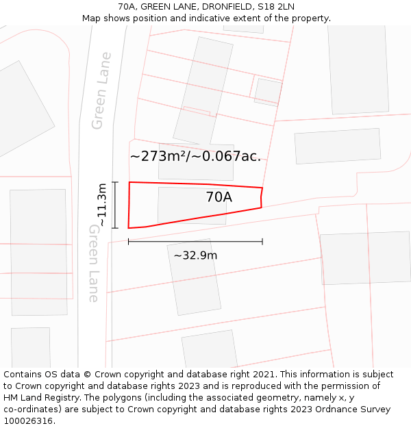 70A, GREEN LANE, DRONFIELD, S18 2LN: Plot and title map