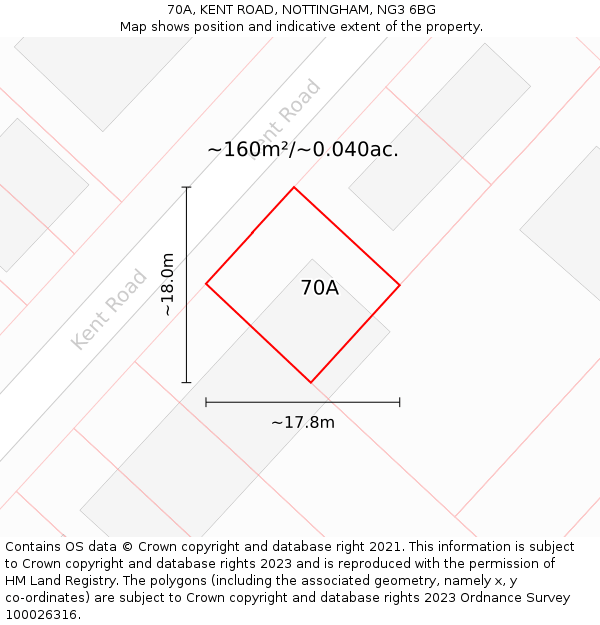 70A, KENT ROAD, NOTTINGHAM, NG3 6BG: Plot and title map