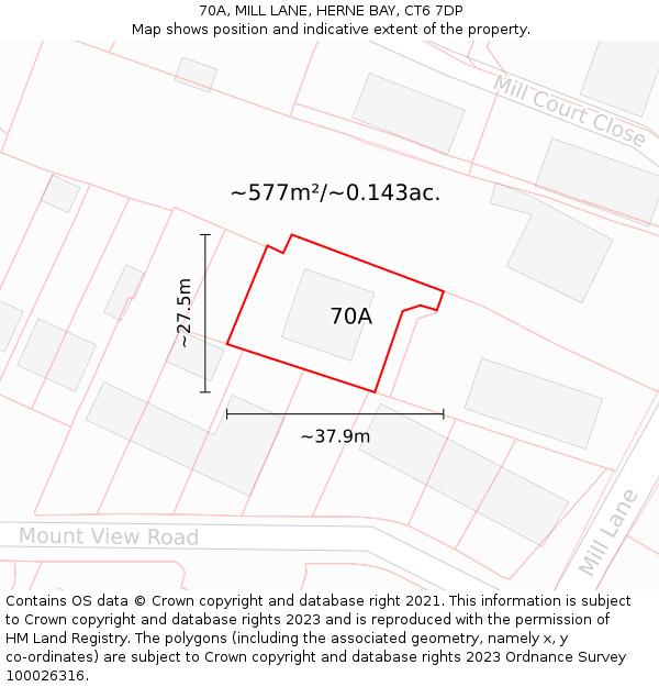 70A, MILL LANE, HERNE BAY, CT6 7DP: Plot and title map