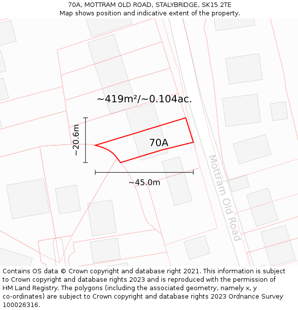 70A, MOTTRAM OLD ROAD, STALYBRIDGE, SK15 2TE: Plot and title map