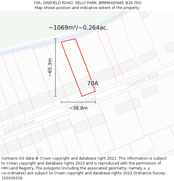 70A, OAKFIELD ROAD, SELLY PARK, BIRMINGHAM, B29 7EG: Plot and title map