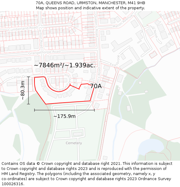 70A, QUEENS ROAD, URMSTON, MANCHESTER, M41 9HB: Plot and title map