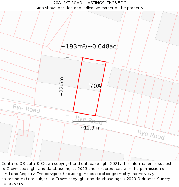 70A, RYE ROAD, HASTINGS, TN35 5DG: Plot and title map