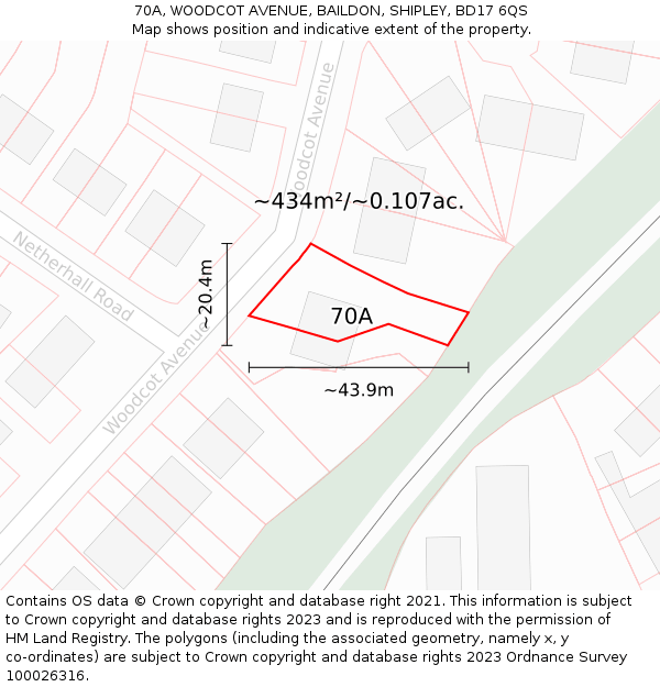 70A, WOODCOT AVENUE, BAILDON, SHIPLEY, BD17 6QS: Plot and title map