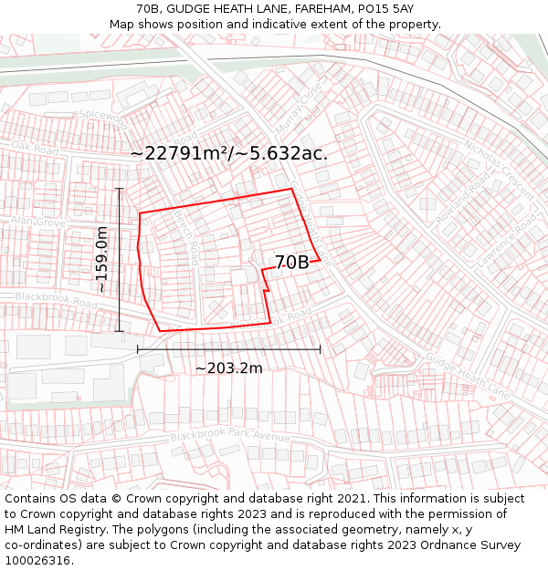 70B, GUDGE HEATH LANE, FAREHAM, PO15 5AY: Plot and title map