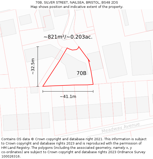 70B, SILVER STREET, NAILSEA, BRISTOL, BS48 2DS: Plot and title map