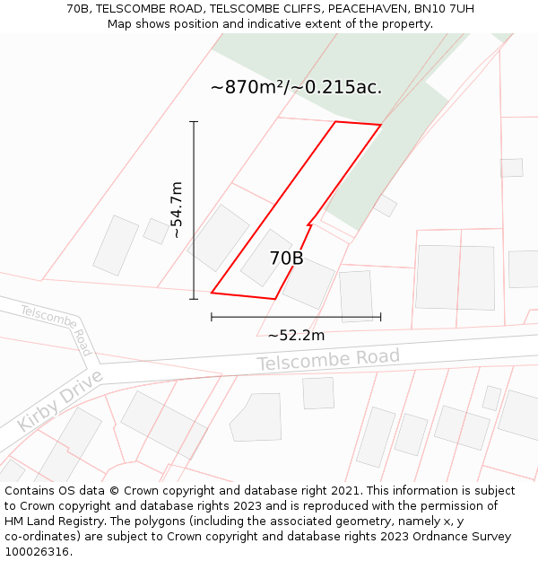 70B, TELSCOMBE ROAD, TELSCOMBE CLIFFS, PEACEHAVEN, BN10 7UH: Plot and title map