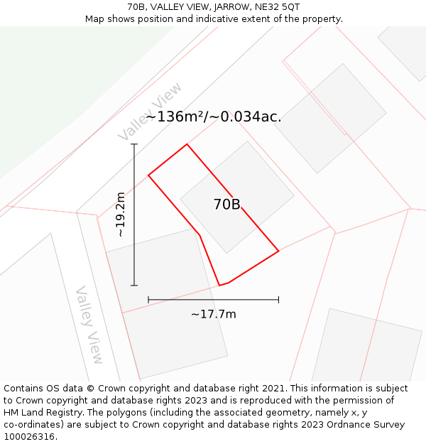 70B, VALLEY VIEW, JARROW, NE32 5QT: Plot and title map