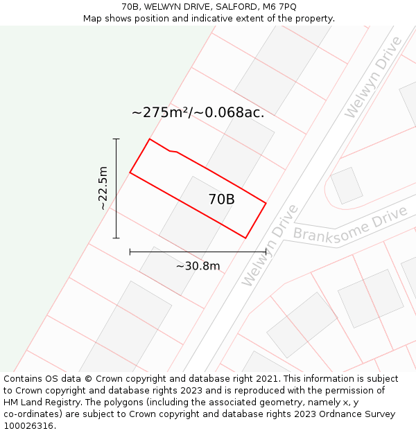 70B, WELWYN DRIVE, SALFORD, M6 7PQ: Plot and title map