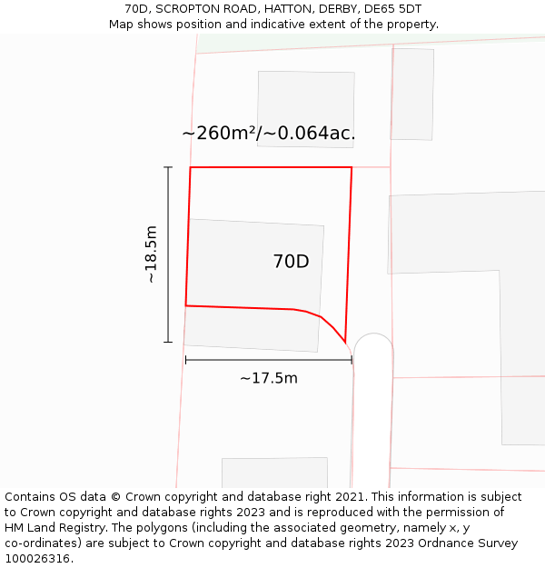 70D, SCROPTON ROAD, HATTON, DERBY, DE65 5DT: Plot and title map