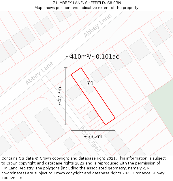 71, ABBEY LANE, SHEFFIELD, S8 0BN: Plot and title map