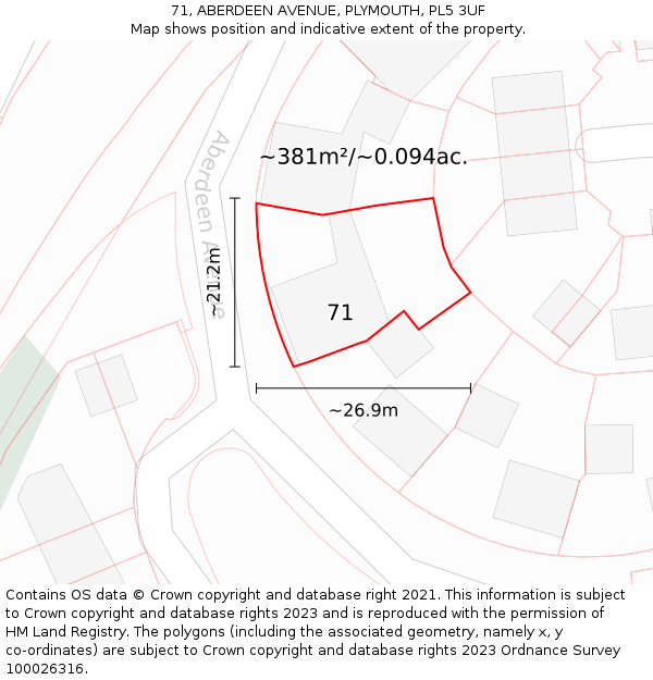 71, ABERDEEN AVENUE, PLYMOUTH, PL5 3UF: Plot and title map