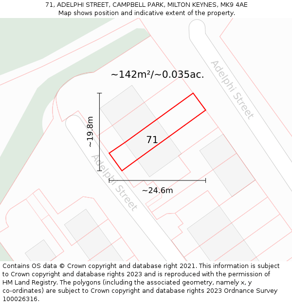 71, ADELPHI STREET, CAMPBELL PARK, MILTON KEYNES, MK9 4AE: Plot and title map