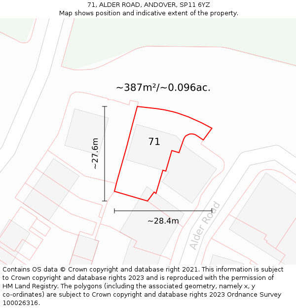 71, ALDER ROAD, ANDOVER, SP11 6YZ: Plot and title map