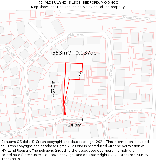 71, ALDER WYND, SILSOE, BEDFORD, MK45 4GQ: Plot and title map