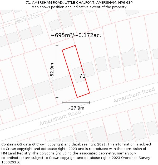 71, AMERSHAM ROAD, LITTLE CHALFONT, AMERSHAM, HP6 6SP: Plot and title map