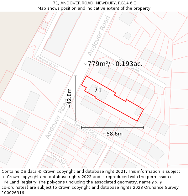 71, ANDOVER ROAD, NEWBURY, RG14 6JE: Plot and title map