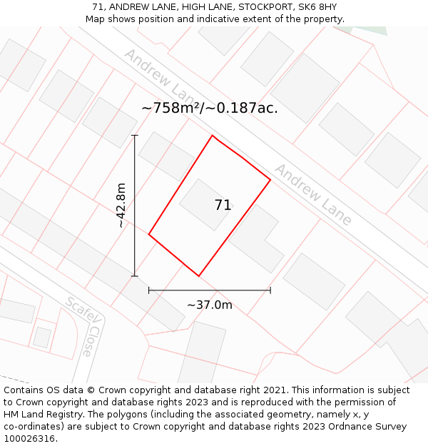 71, ANDREW LANE, HIGH LANE, STOCKPORT, SK6 8HY: Plot and title map