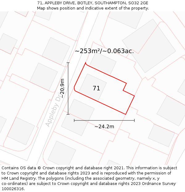 71, APPLEBY DRIVE, BOTLEY, SOUTHAMPTON, SO32 2GE: Plot and title map