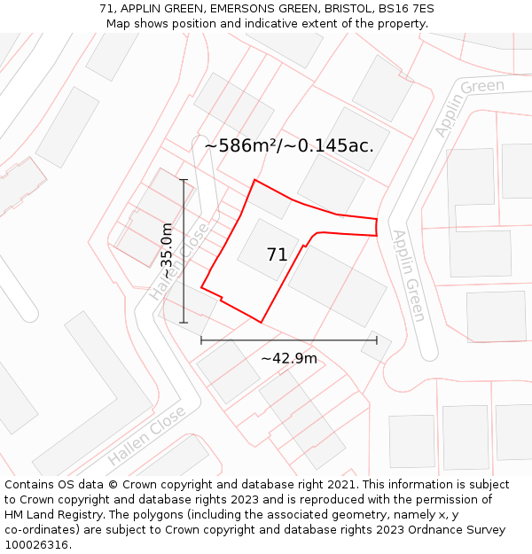 71, APPLIN GREEN, EMERSONS GREEN, BRISTOL, BS16 7ES: Plot and title map