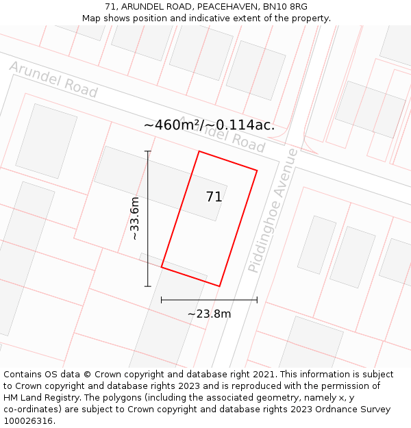 71, ARUNDEL ROAD, PEACEHAVEN, BN10 8RG: Plot and title map