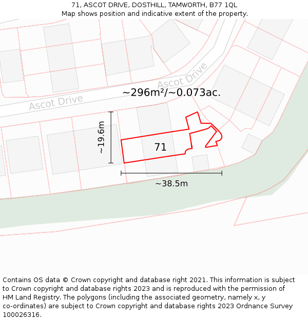 71, ASCOT DRIVE, DOSTHILL, TAMWORTH, B77 1QL: Plot and title map