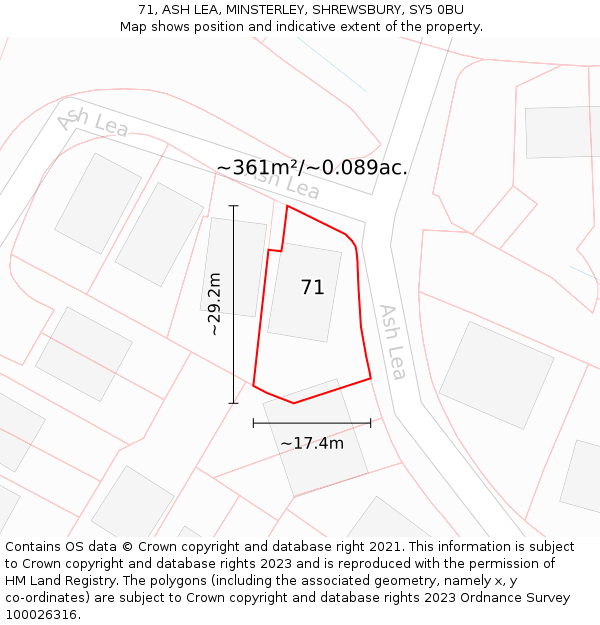 71, ASH LEA, MINSTERLEY, SHREWSBURY, SY5 0BU: Plot and title map