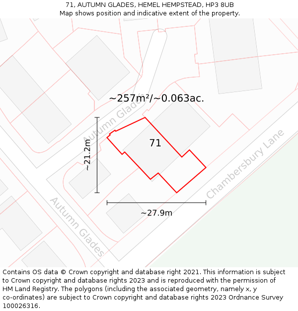 71, AUTUMN GLADES, HEMEL HEMPSTEAD, HP3 8UB: Plot and title map