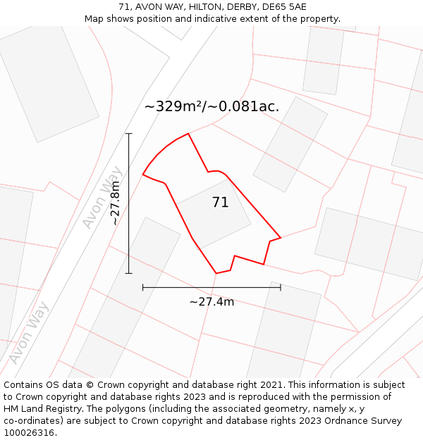 71, AVON WAY, HILTON, DERBY, DE65 5AE: Plot and title map