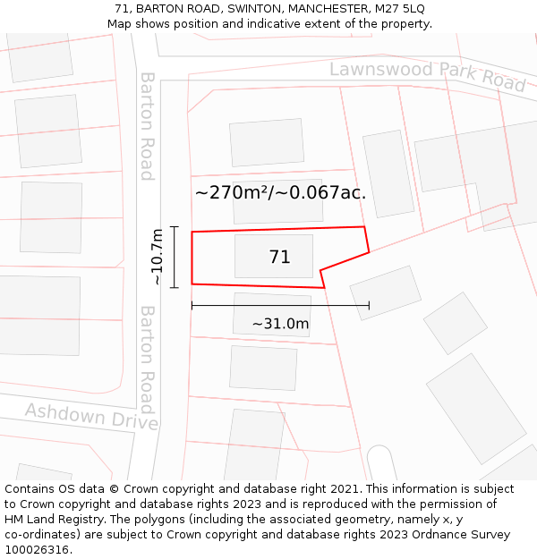 71, BARTON ROAD, SWINTON, MANCHESTER, M27 5LQ: Plot and title map