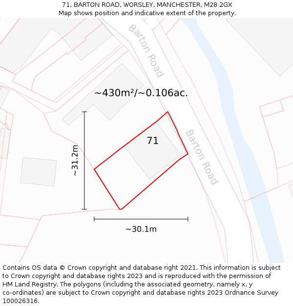 71, BARTON ROAD, WORSLEY, MANCHESTER, M28 2GX: Plot and title map
