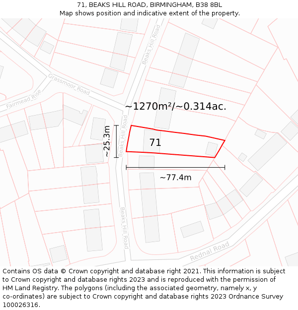 71, BEAKS HILL ROAD, BIRMINGHAM, B38 8BL: Plot and title map