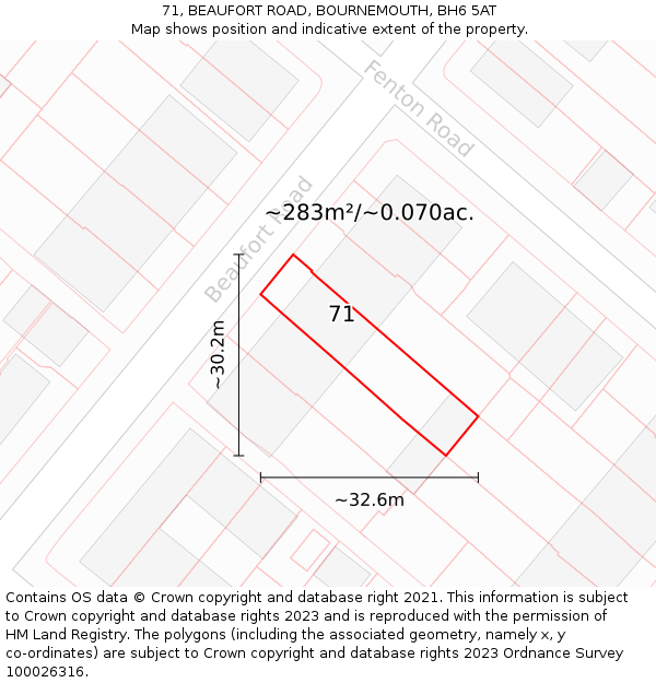 71, BEAUFORT ROAD, BOURNEMOUTH, BH6 5AT: Plot and title map